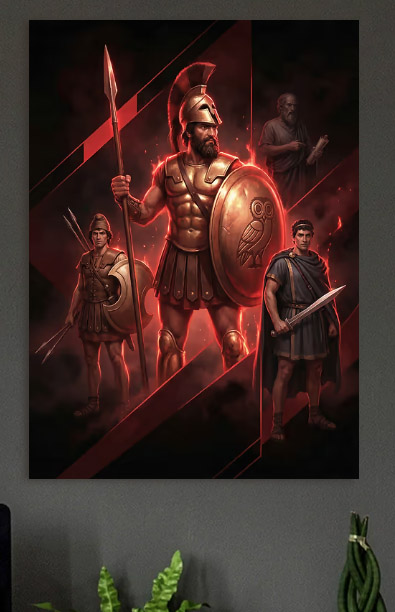 Ancient Greek Warriors in Battle — metal poster wall art by Lineer